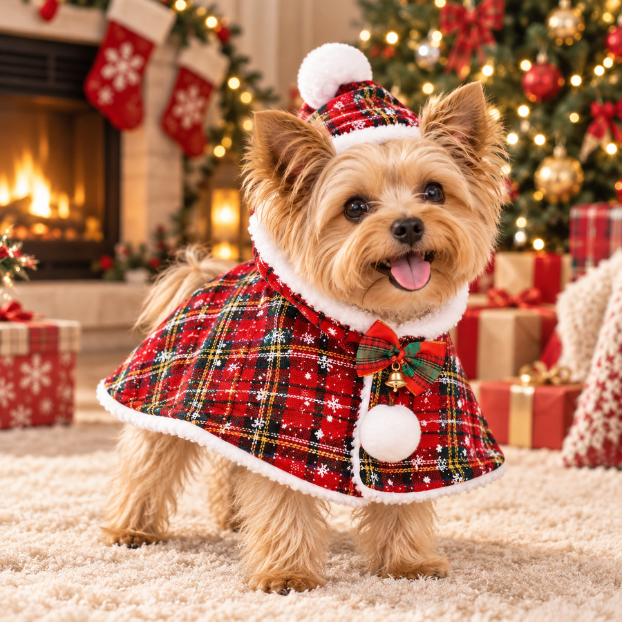 Christmas Plaid Dog Cape