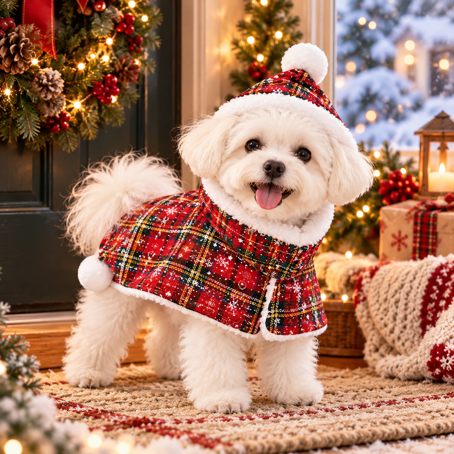 Christmas Plaid Dog Cape