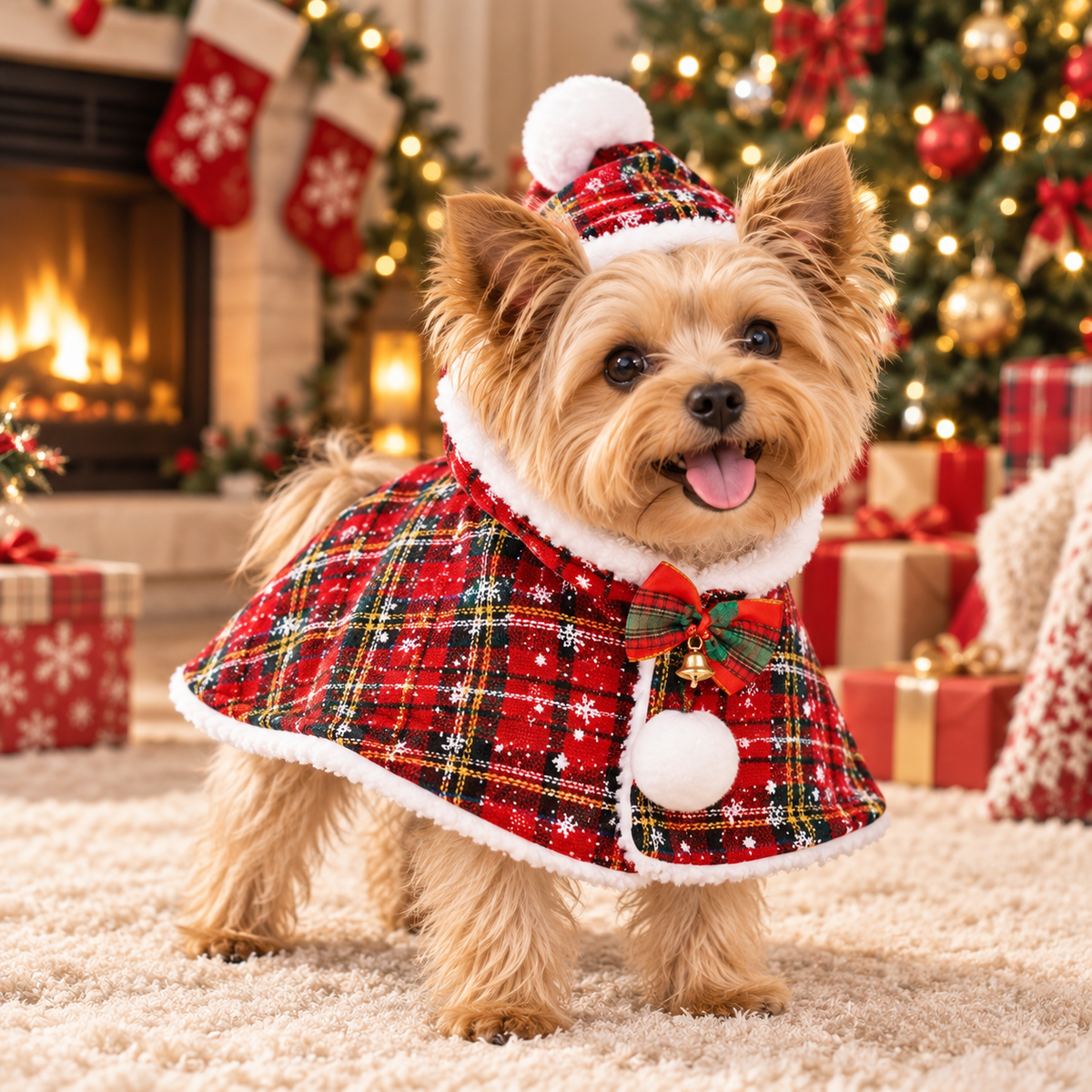 Christmas Plaid Dog Cape