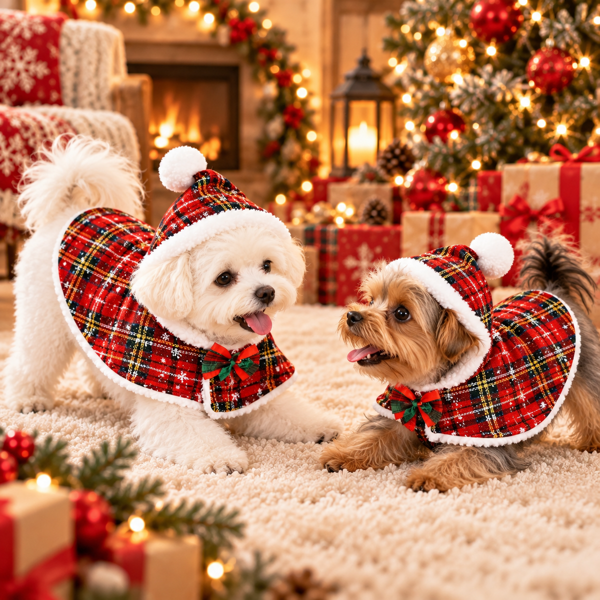 Christmas Plaid Dog Cape