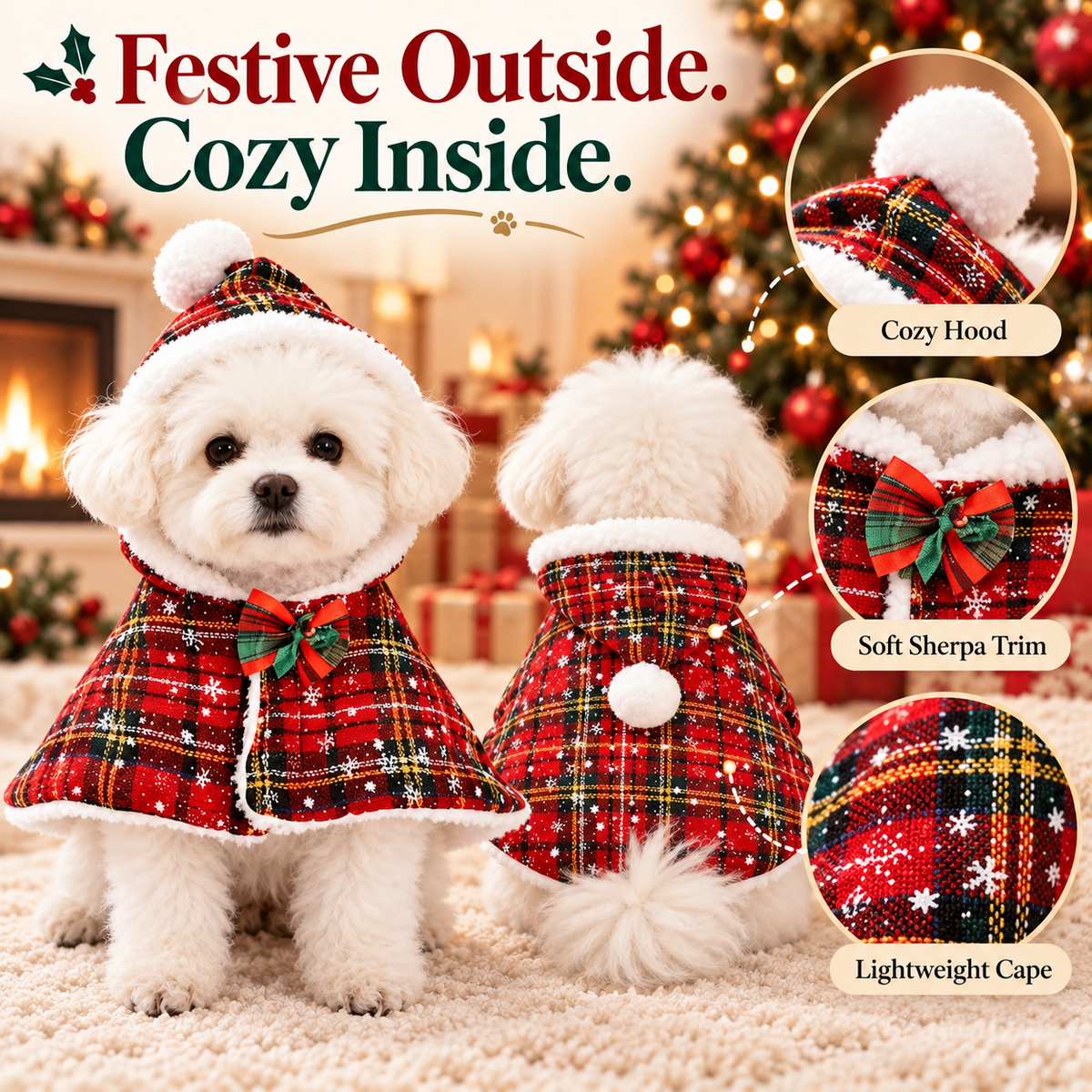 Christmas Plaid Dog Cape